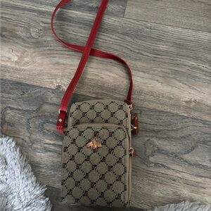 Elegant Beige and Red Crossbody Bag